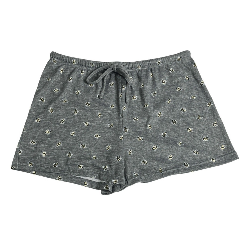 Rae Dunn Bee Print Sleep Shorts Womens Large Gray Drawstring Lounge Pajama Soft
